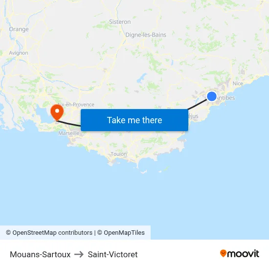 Mouans-Sartoux to Saint-Victoret map