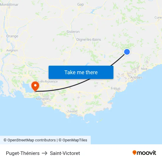 Puget-Théniers to Saint-Victoret map