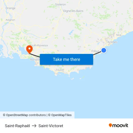 Saint-Raphaël to Saint-Victoret map