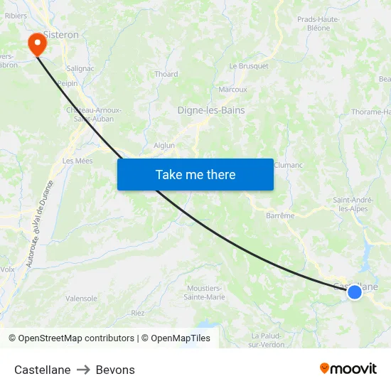 Castellane to Bevons map
