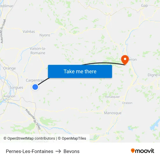 Pernes-Les-Fontaines to Bevons map
