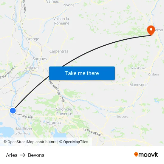 Arles to Bevons map
