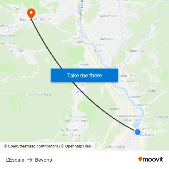 L'Escale to Bevons map
