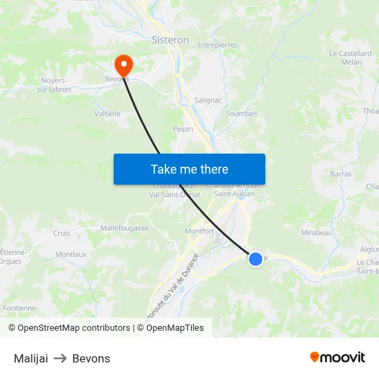Malijai to Bevons map