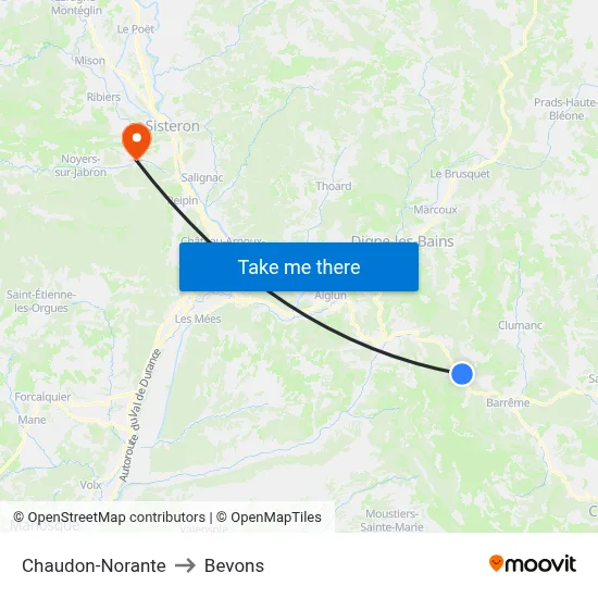 Chaudon-Norante to Bevons map