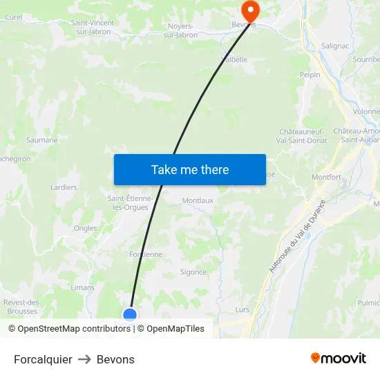 Forcalquier to Bevons map