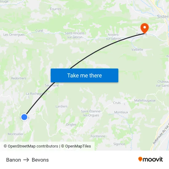 Banon to Bevons map