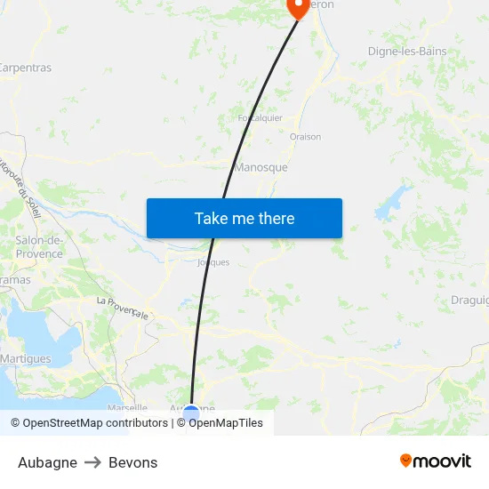 Aubagne to Bevons map