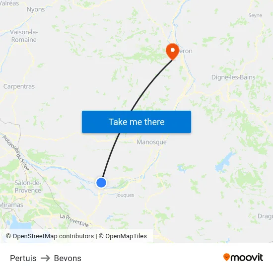 Pertuis to Bevons map
