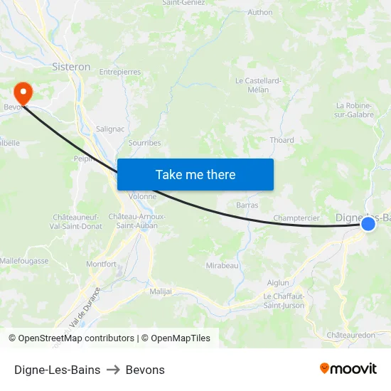 Digne-Les-Bains to Bevons map