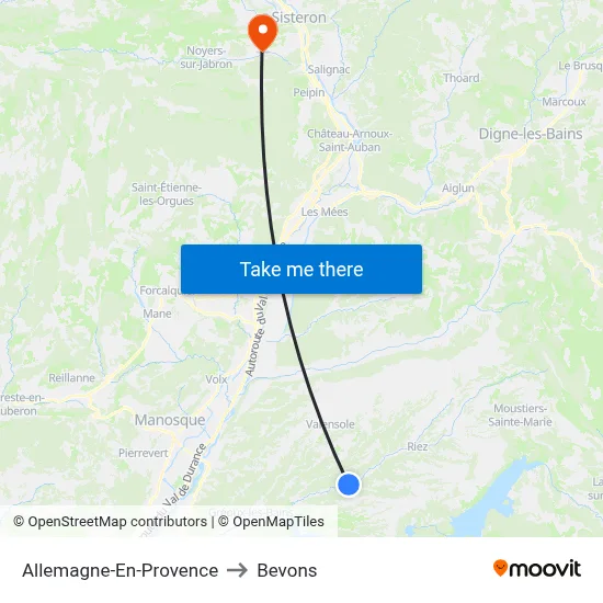Allemagne-En-Provence to Bevons map