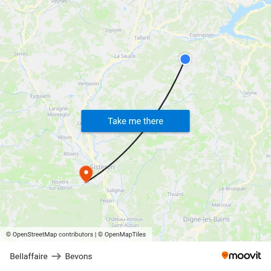 Bellaffaire to Bevons map