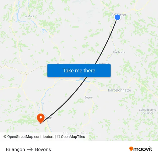 Briançon to Bevons map