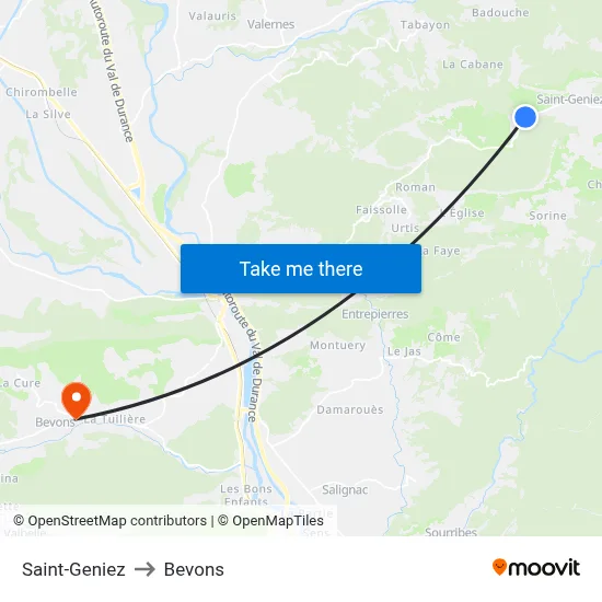 Saint-Geniez to Bevons map