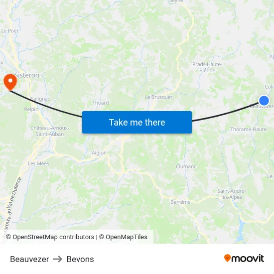 Beauvezer to Bevons map