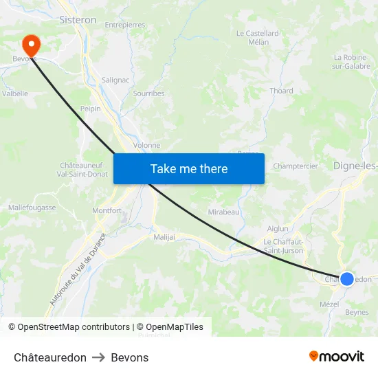 Châteauredon to Bevons map