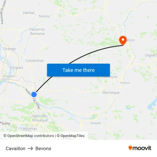 Cavaillon to Bevons map