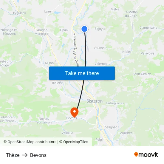 Thèze to Bevons map