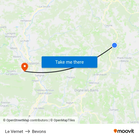 Le Vernet to Bevons map