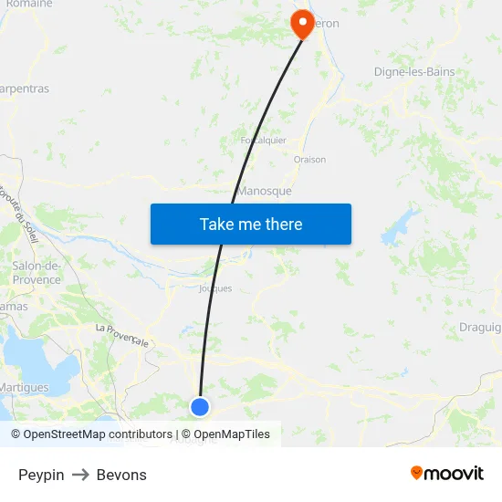 Peypin to Bevons map