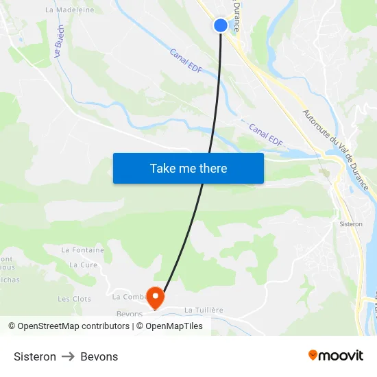 Sisteron to Bevons map