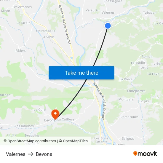 Valernes to Bevons map