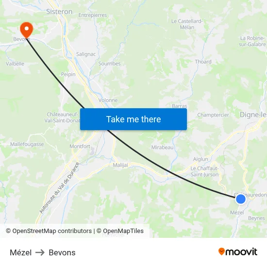 Mézel to Bevons map
