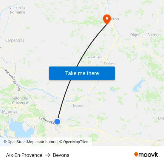 Aix-En-Provence to Bevons map
