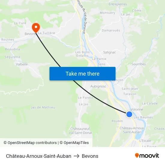 Château-Arnoux-Saint-Auban to Bevons map