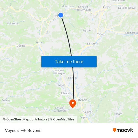 Veynes to Bevons map