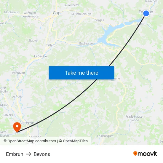 Embrun to Bevons map