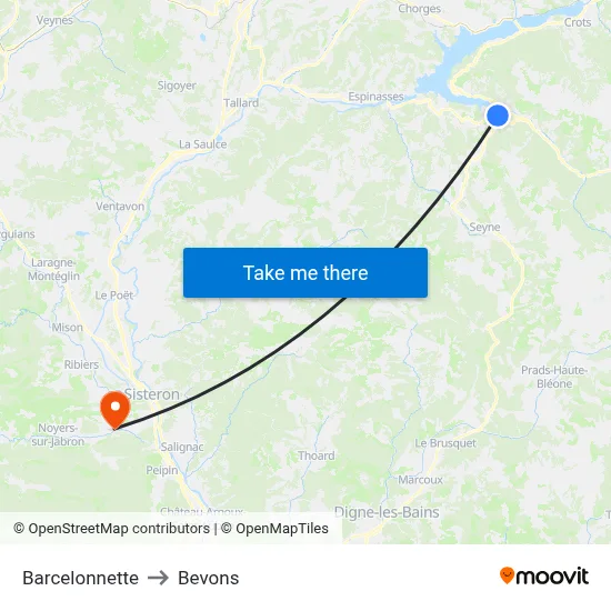 Barcelonnette to Bevons map