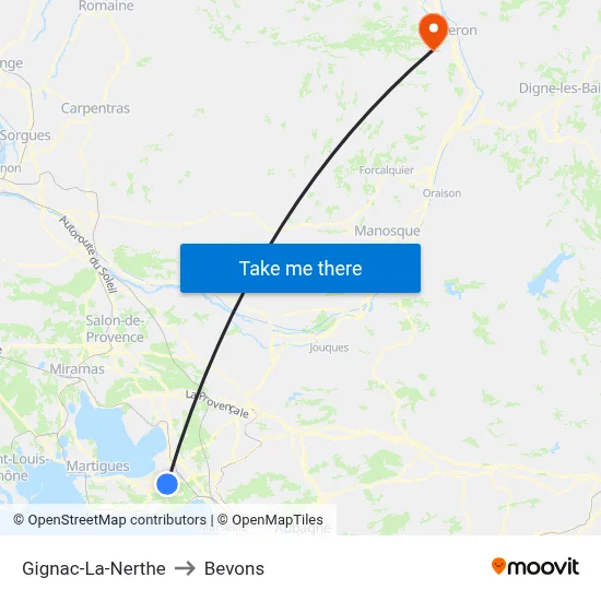 Gignac-La-Nerthe to Bevons map