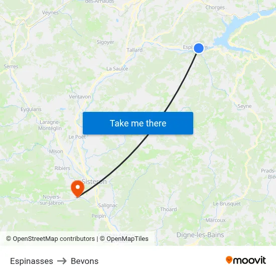 Espinasses to Bevons map