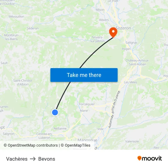Vachères to Bevons map