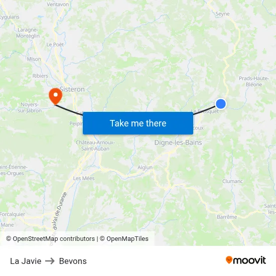 La Javie to Bevons map