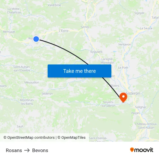 Rosans to Bevons map