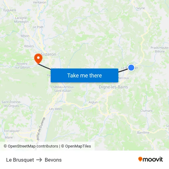 Le Brusquet to Bevons map