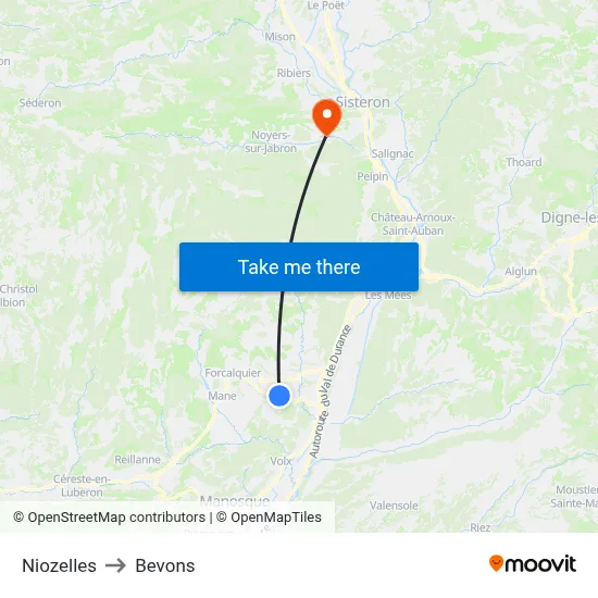 Niozelles to Bevons map