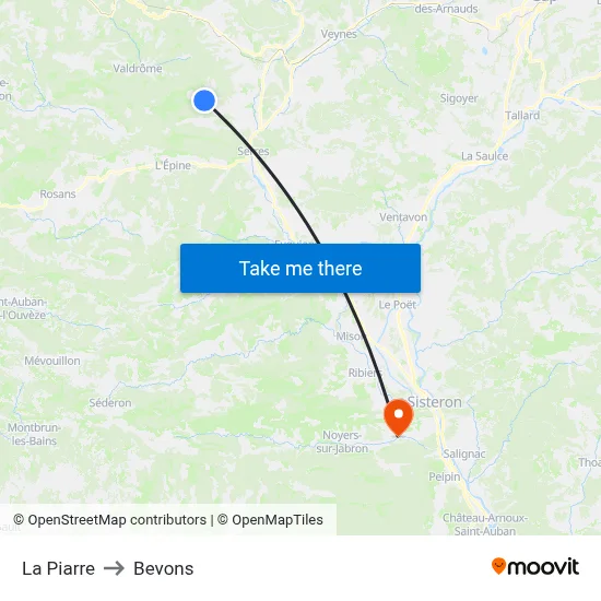 La Piarre to Bevons map