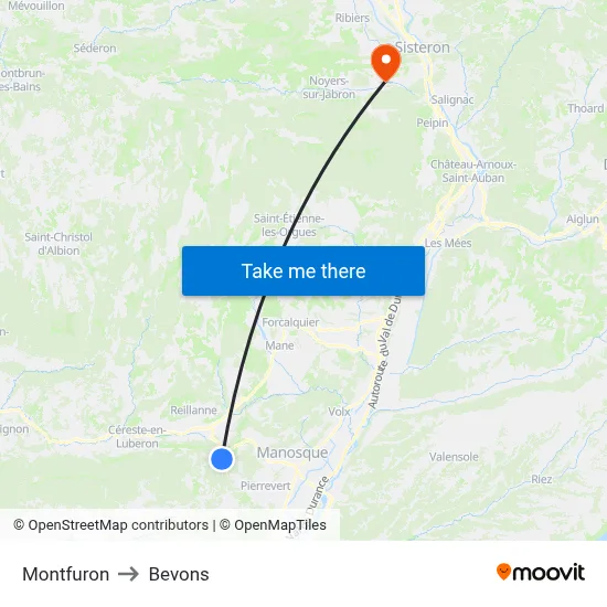 Montfuron to Bevons map
