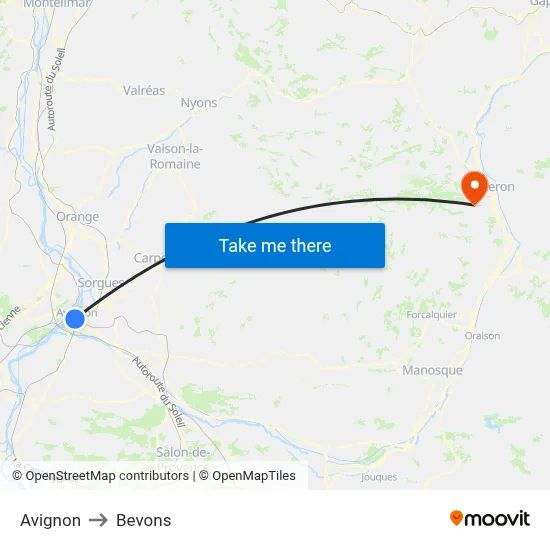Avignon to Bevons map