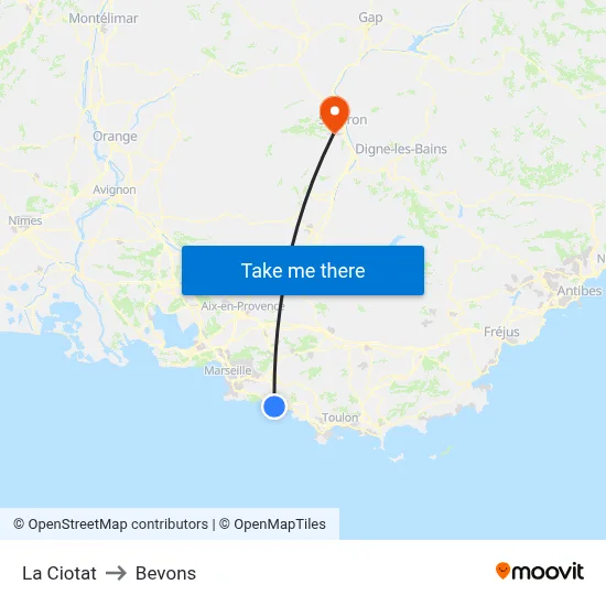 La Ciotat to Bevons map