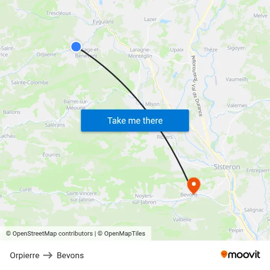 Orpierre to Bevons map