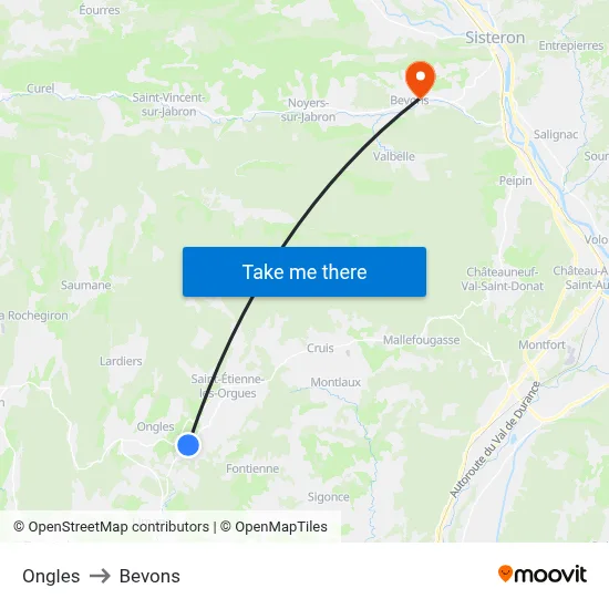 Ongles to Bevons map