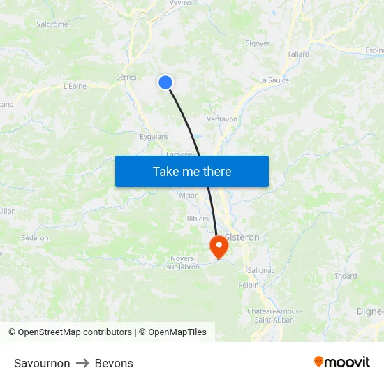 Savournon to Bevons map