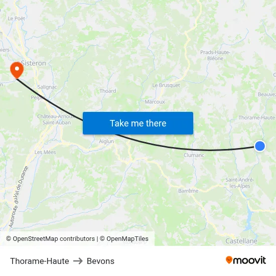Thorame-Haute to Bevons map