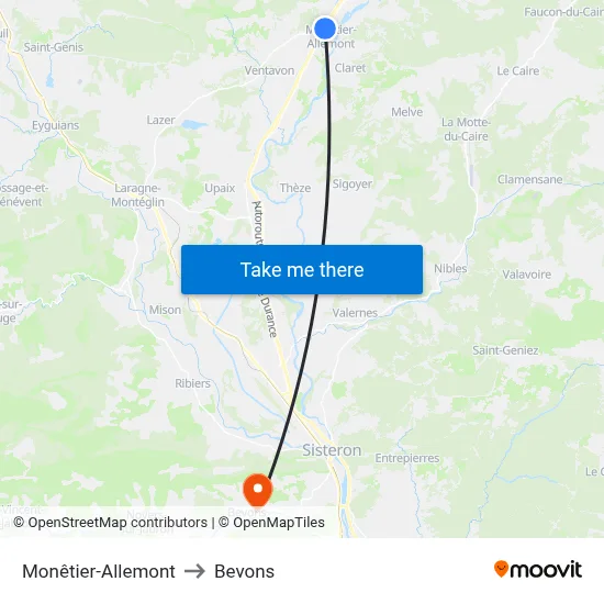 Monêtier-Allemont to Bevons map