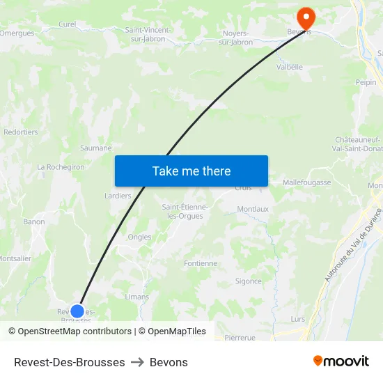 Revest-Des-Brousses to Bevons map