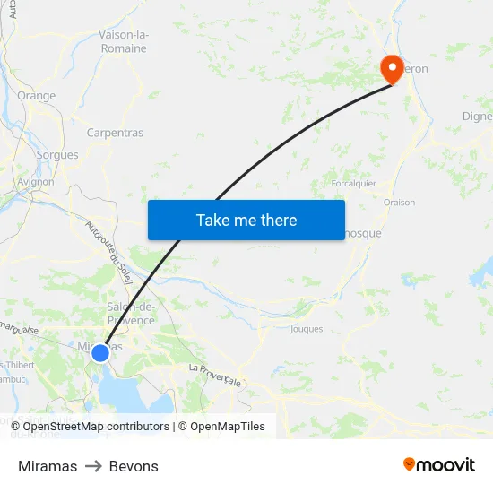 Miramas to Bevons map